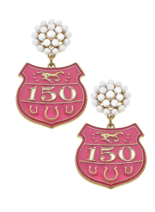 Derby 150th Anniversary Enamel Earrings in Pink