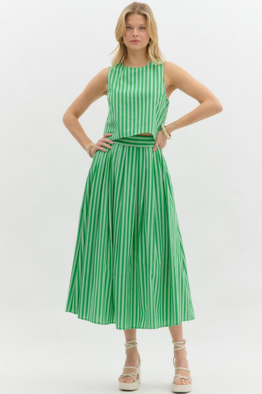 Top - Sleeveless Button Back - Green Stripe - Findlay Rowe Designs