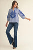 Jodifil - Top - 3/4 Sleeve Baroque - Blue Stripe - Findlay Rowe Designs