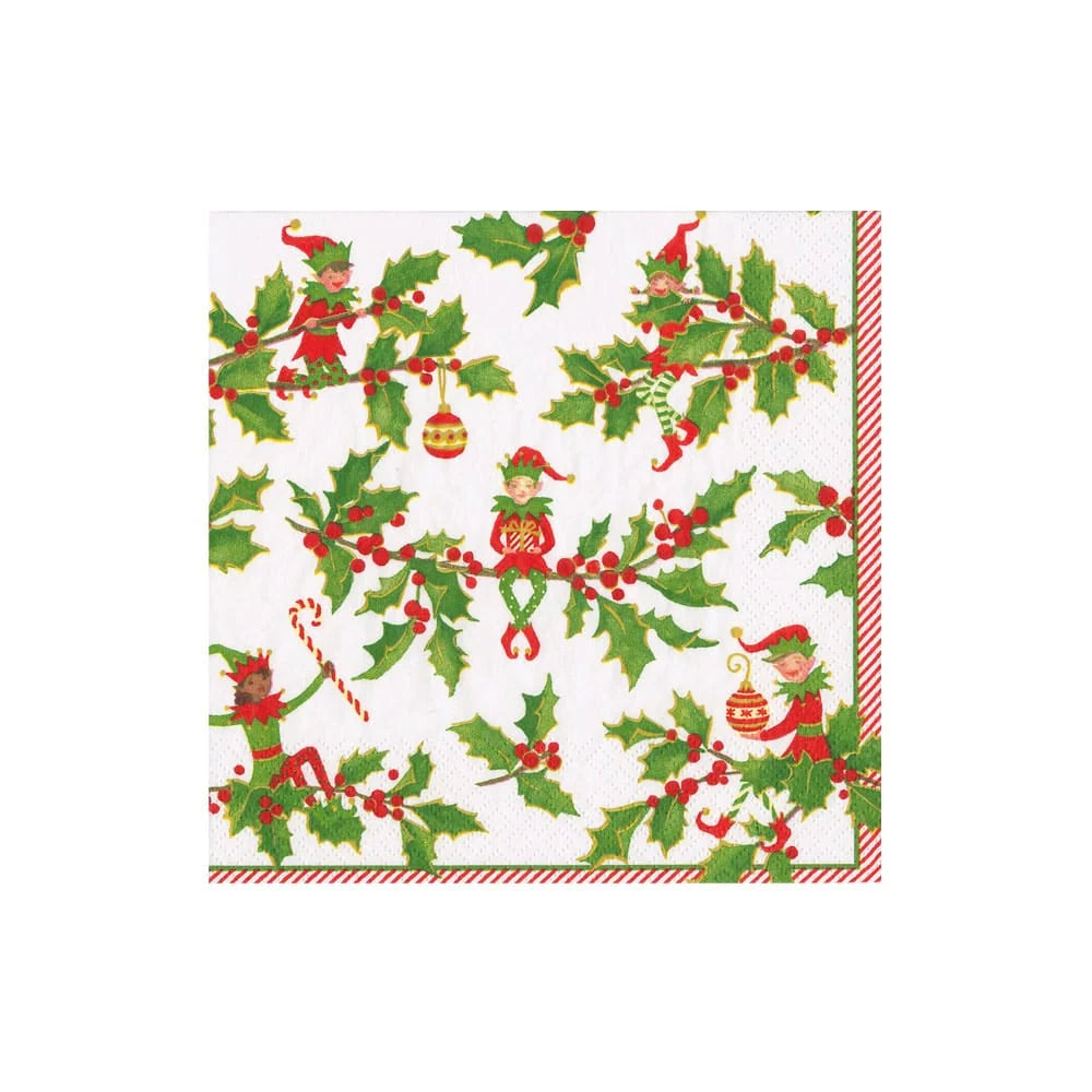 Caspari - Cocktail Napkins - Jingle Elves - Findlay Rowe Designs
