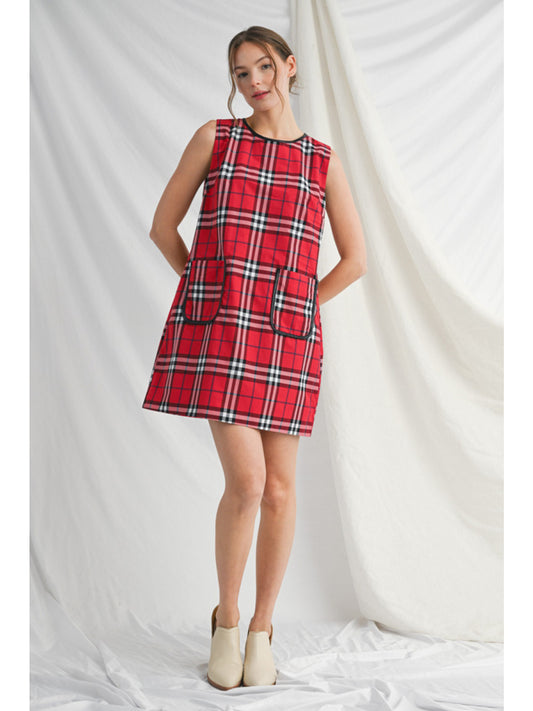 Dress - Sleeveless Red Plaid