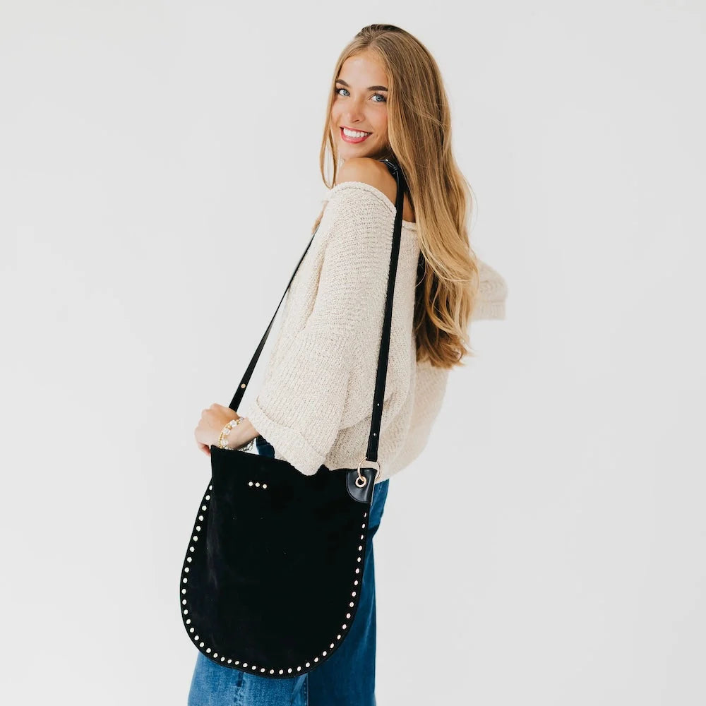 Pretty Simple Bags -  Rosalie Rivet Suede Hobo - Chocolate - Findlay Rowe Designs