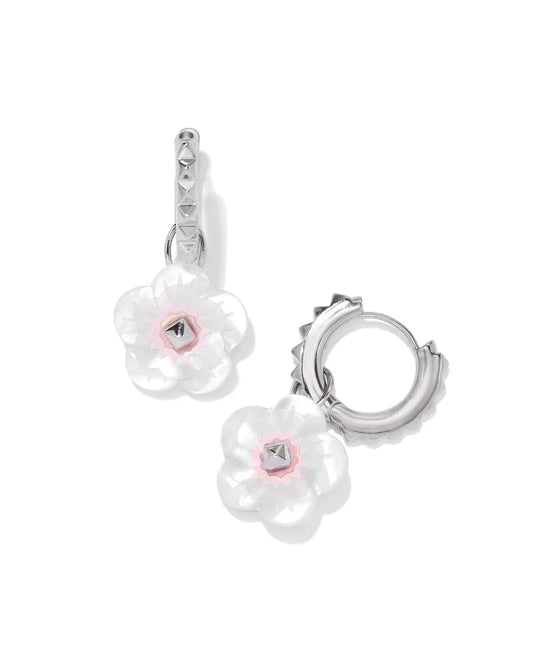 Kendra Scott- Deliah Convertible Silver Huggie Earrings in Iridescent Pink White