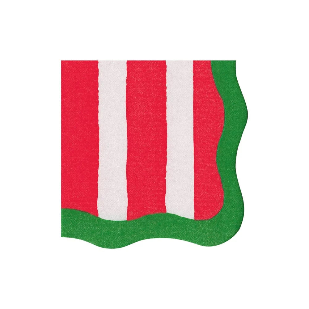 Caspari - Cocktail Napkins - Cafe Stripe Scallop Red/Green - Findlay Rowe Designs