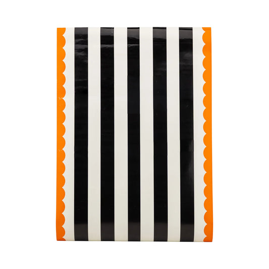 Table Runner - Black White Stripes Orange Border