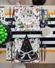 Table Runner - Black White Stripes Orange Border