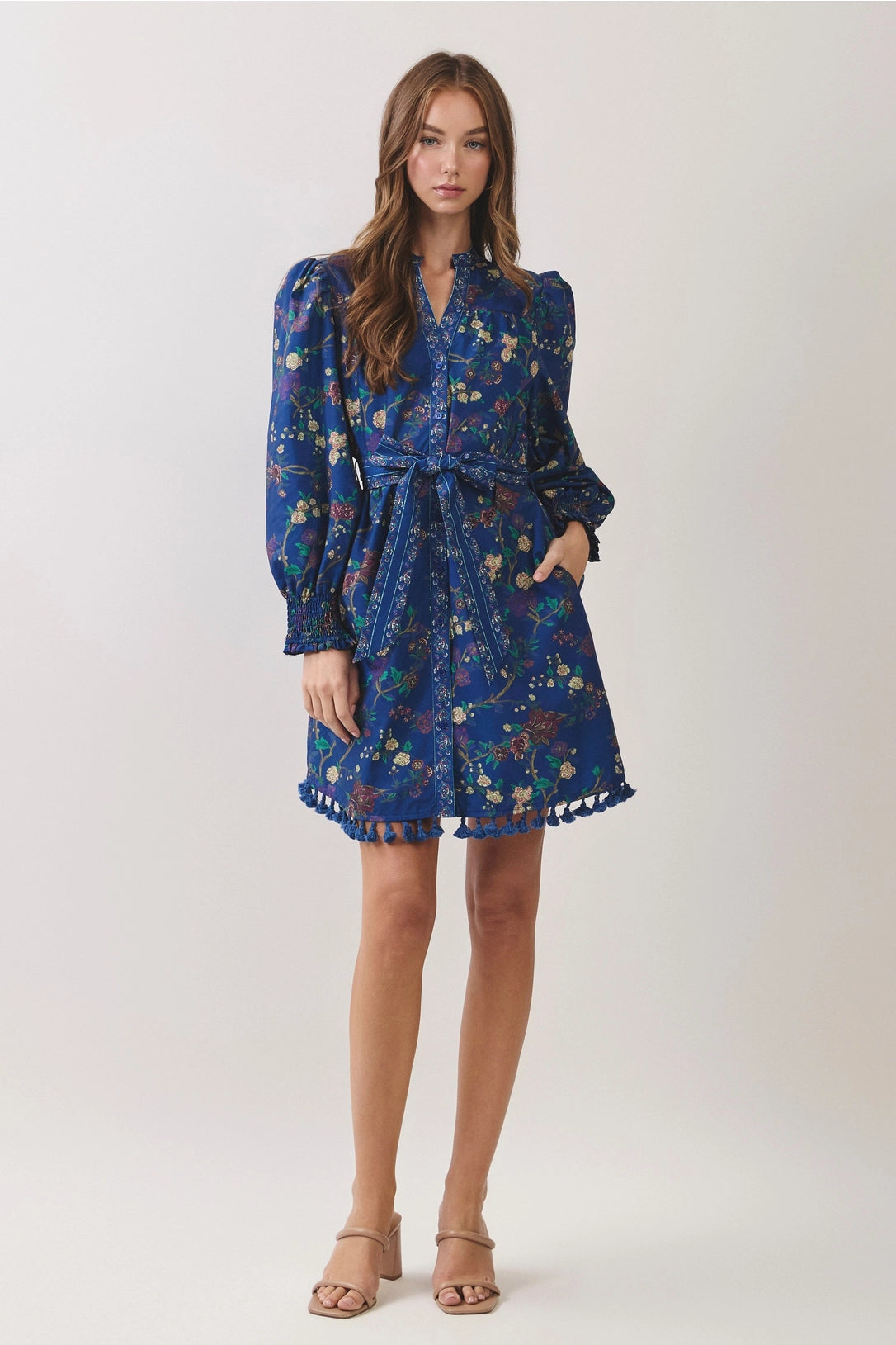 Dress - Mini - Floral Print Tassel Hem - Navy - Findlay Rowe Designs