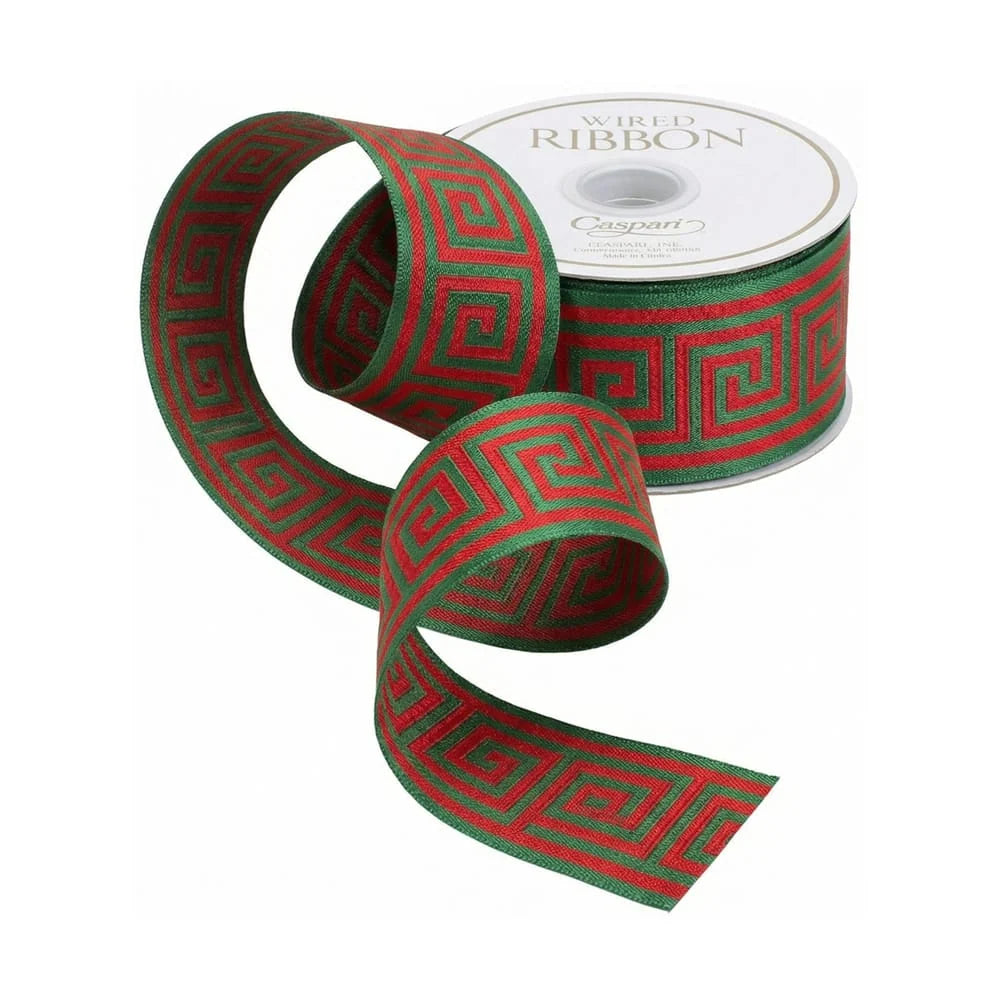 Caspari - Ribbon - 2in Greek Key Red/Dark Green - Findlay Rowe Designs
