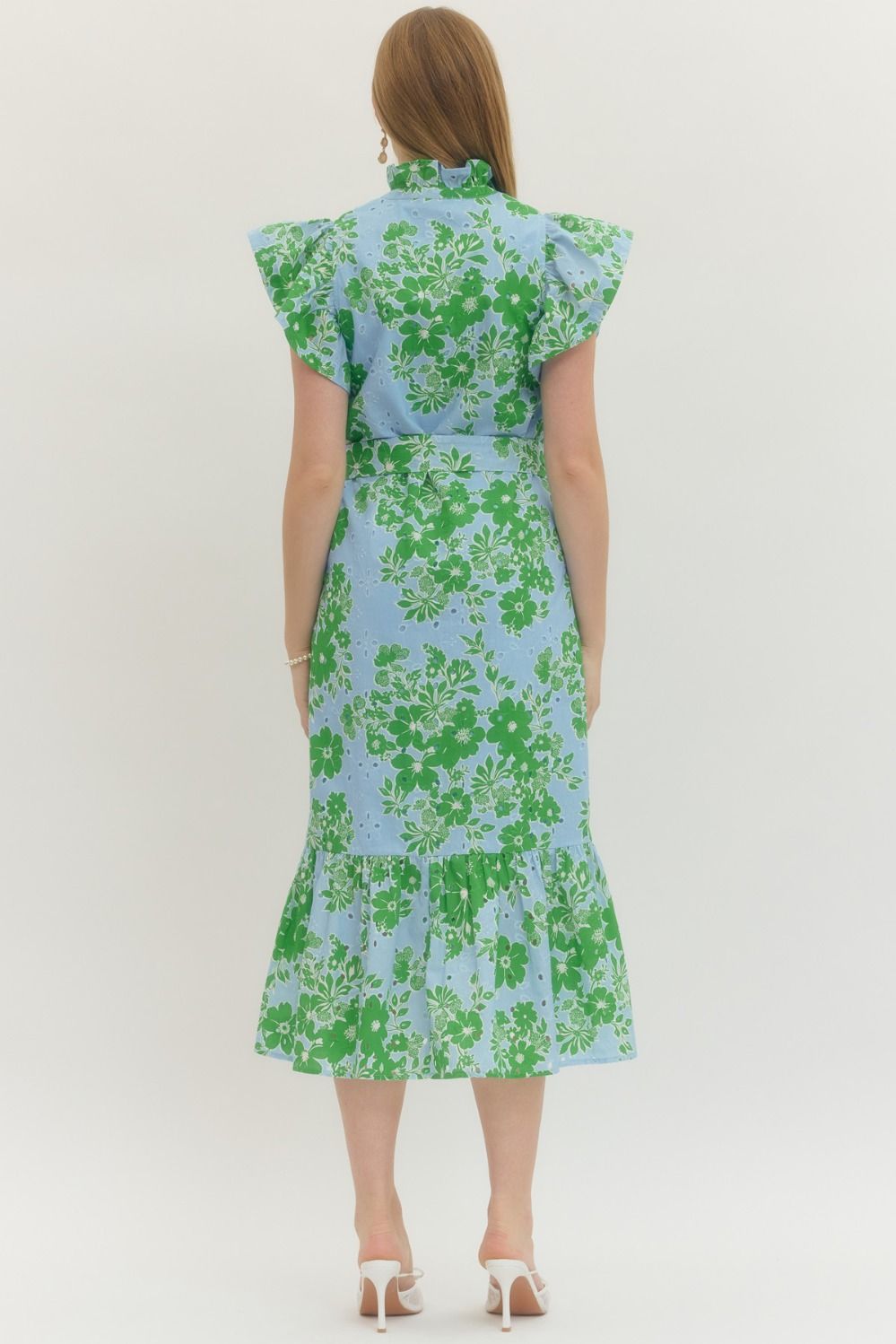Entro - Dress - Midi V-neck Flutter Sleeve - Blue - Findlay Rowe Designs
