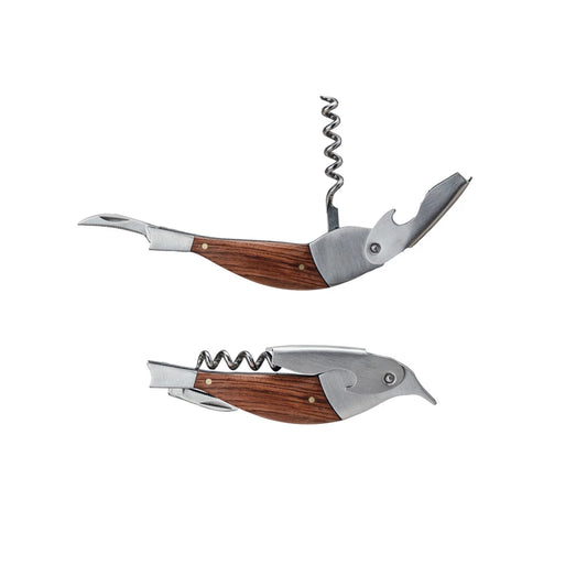 Bottle Opener Corkscrew Tool - Bird Shaped - Wood & Stainless Steel