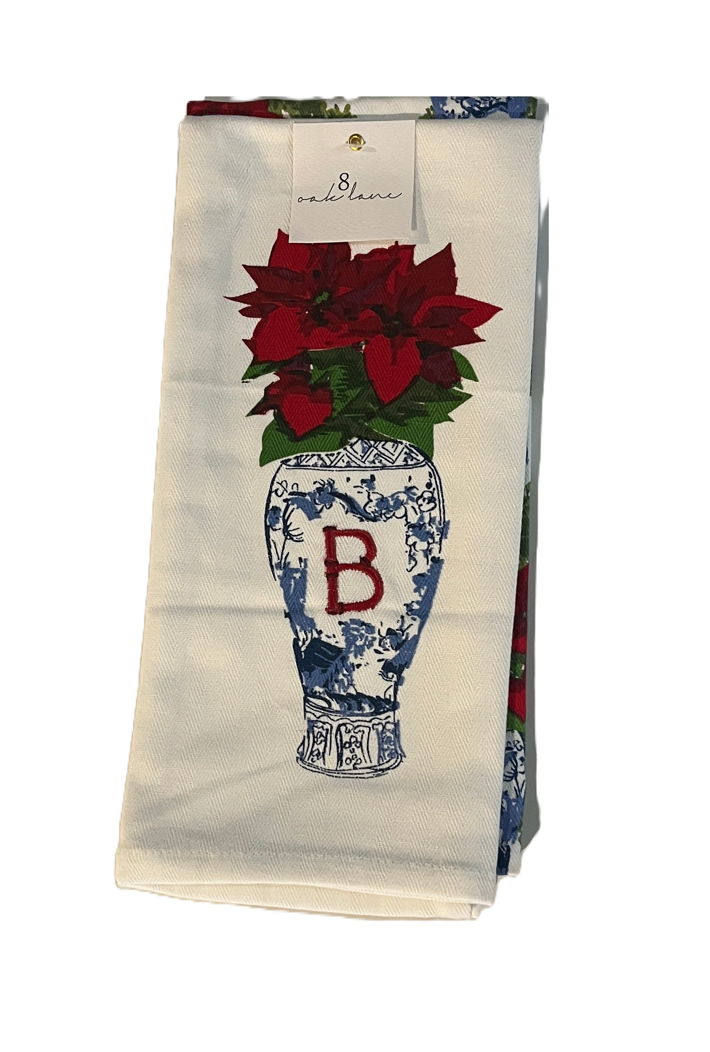 Hand Towels - Poinsettia Chinoiserie Vase - Initial