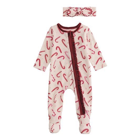 Mud Pie - Baby - Candy Cane Sleeper & Headband Set