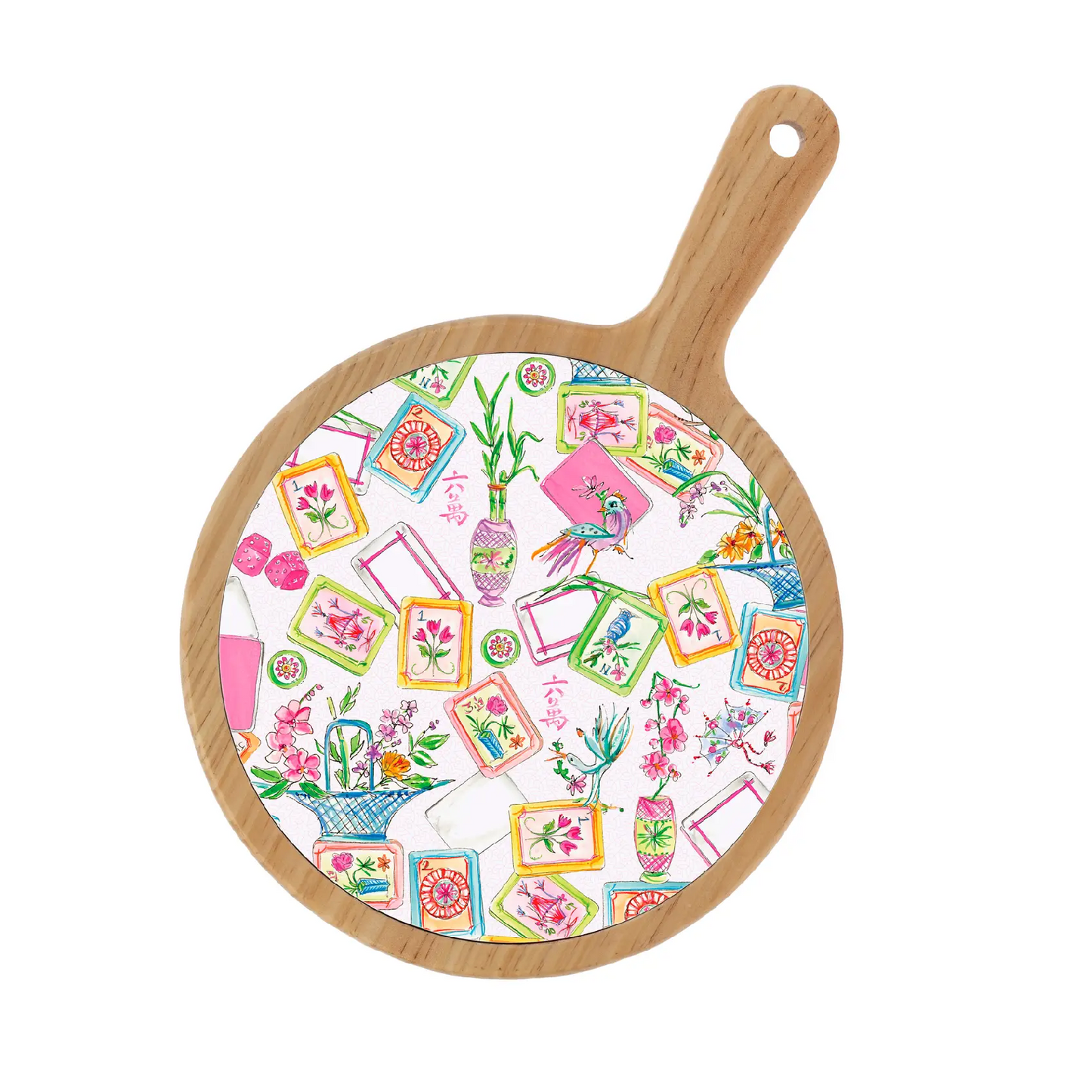 Rosanne Beck - Bamboo & Ceramic Cheese Board - Mahjong Allover
