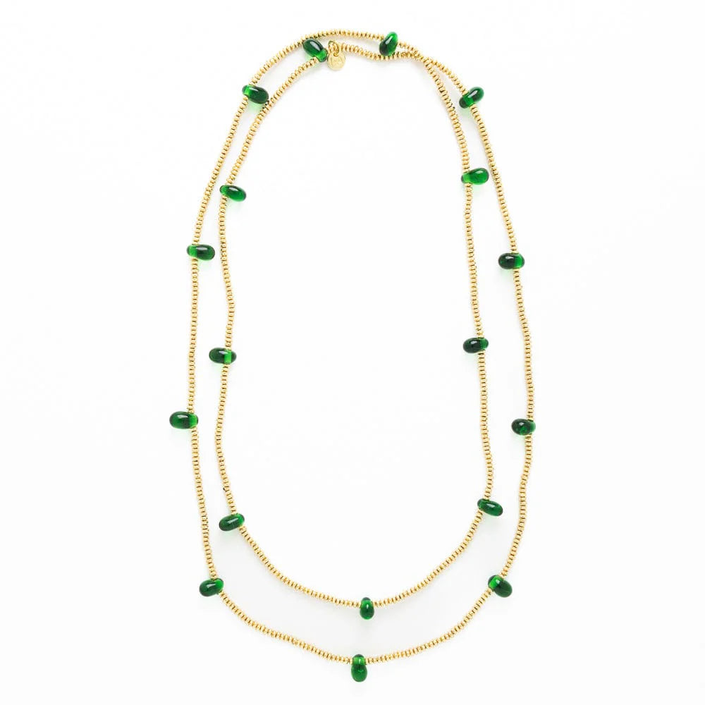 Ink & Alloy - Necklace - Portia Brass Glass Beads - Green - Findlay Rowe Designs