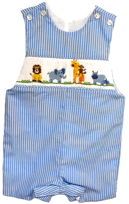 Anavini - Smocked JonJon - Blue Stripe - Zoo Animals - Findlay Rowe Designs