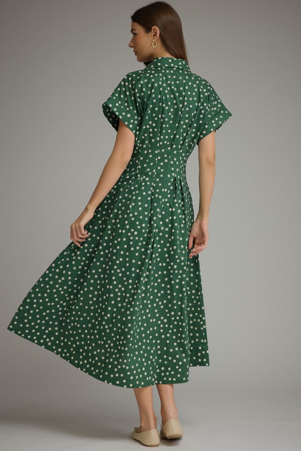 Entro - Dress - Midi Shirt Collar - Polka Dot Forest Green - Findlay Rowe Designs