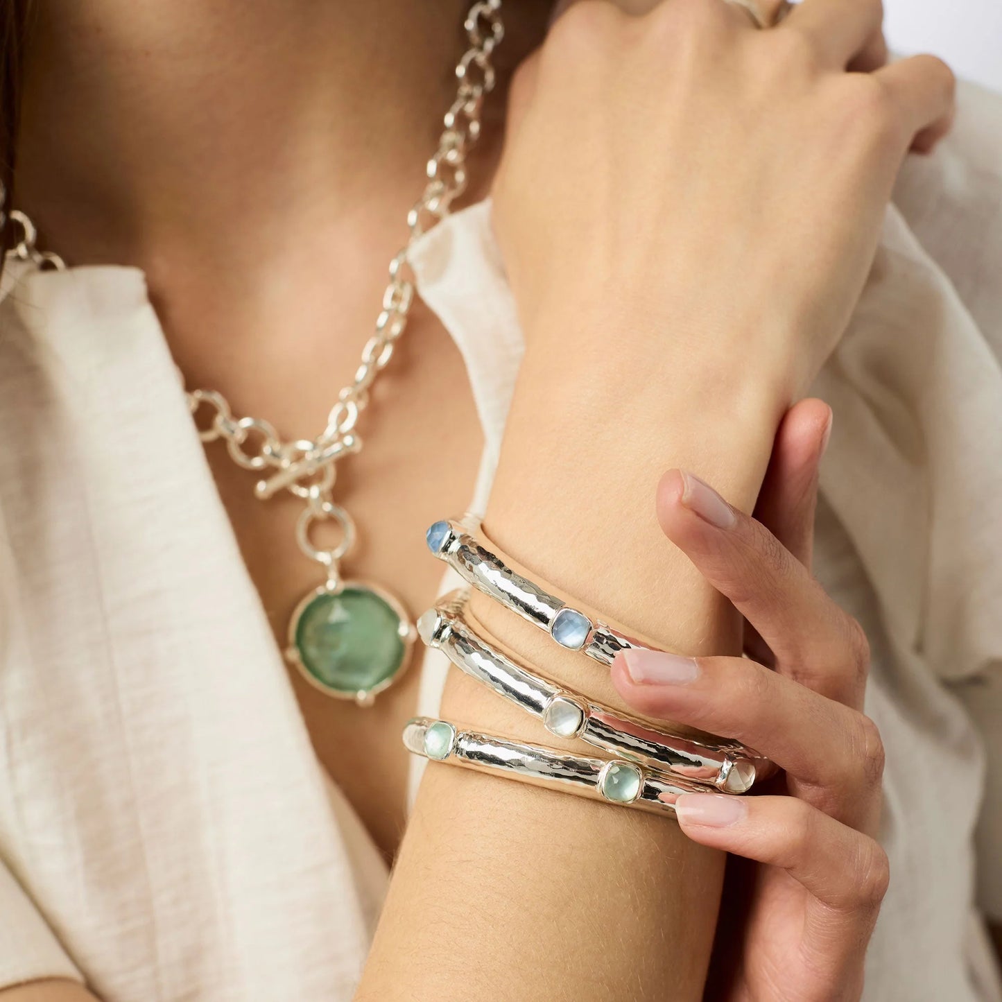 Julie Vos - Bracelet - Catalina Stone Hinge Bangle - Silver