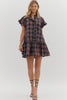 Dress - Plaid Ruffle Mini - Navy