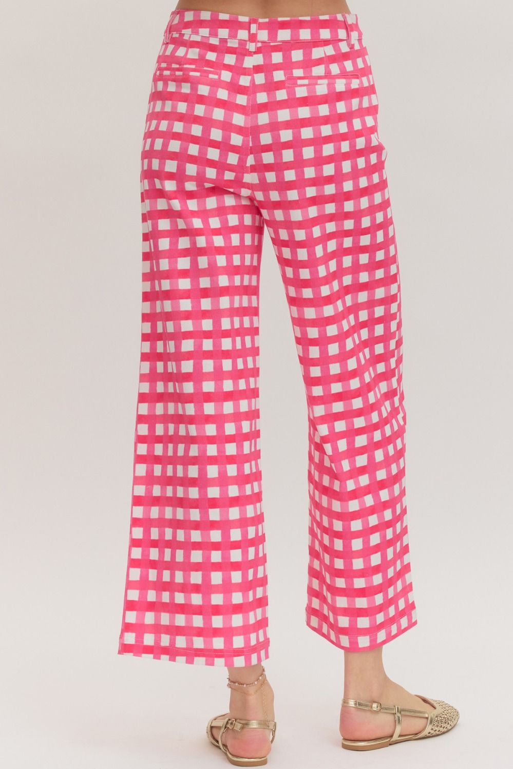Entro - Pants - Ankle Length Plaid - Horsebit Accent - Pink White - Findlay Rowe Designs