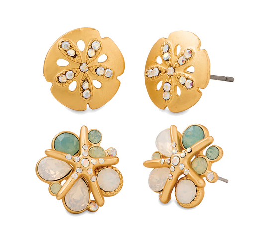 Spartina- Set of 2 Sea Stud Earrings Set Sand Dollar/Starfish