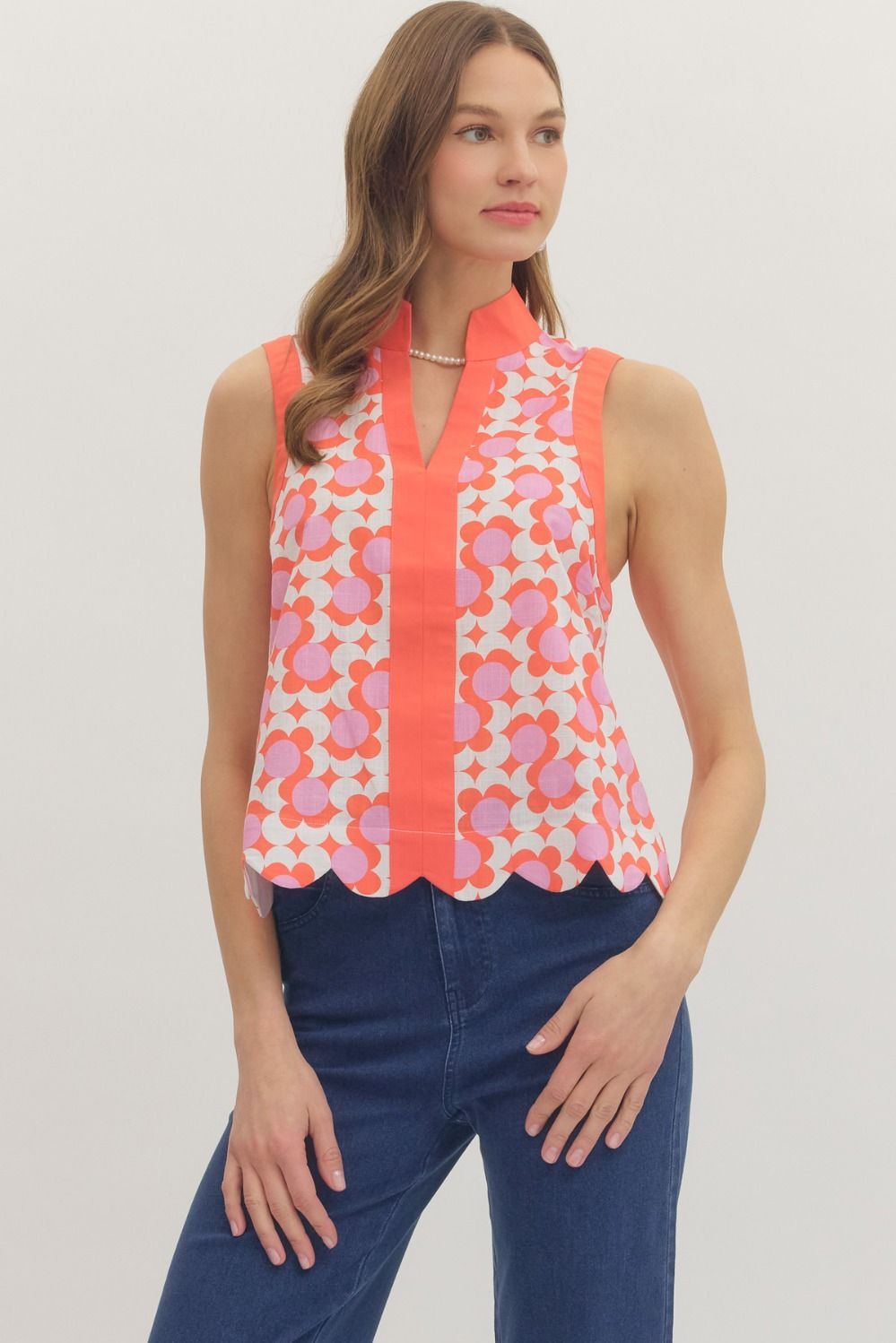 Entro - Top - Sleeveless - Scallop Hem - Coral - Findlay Rowe Designs