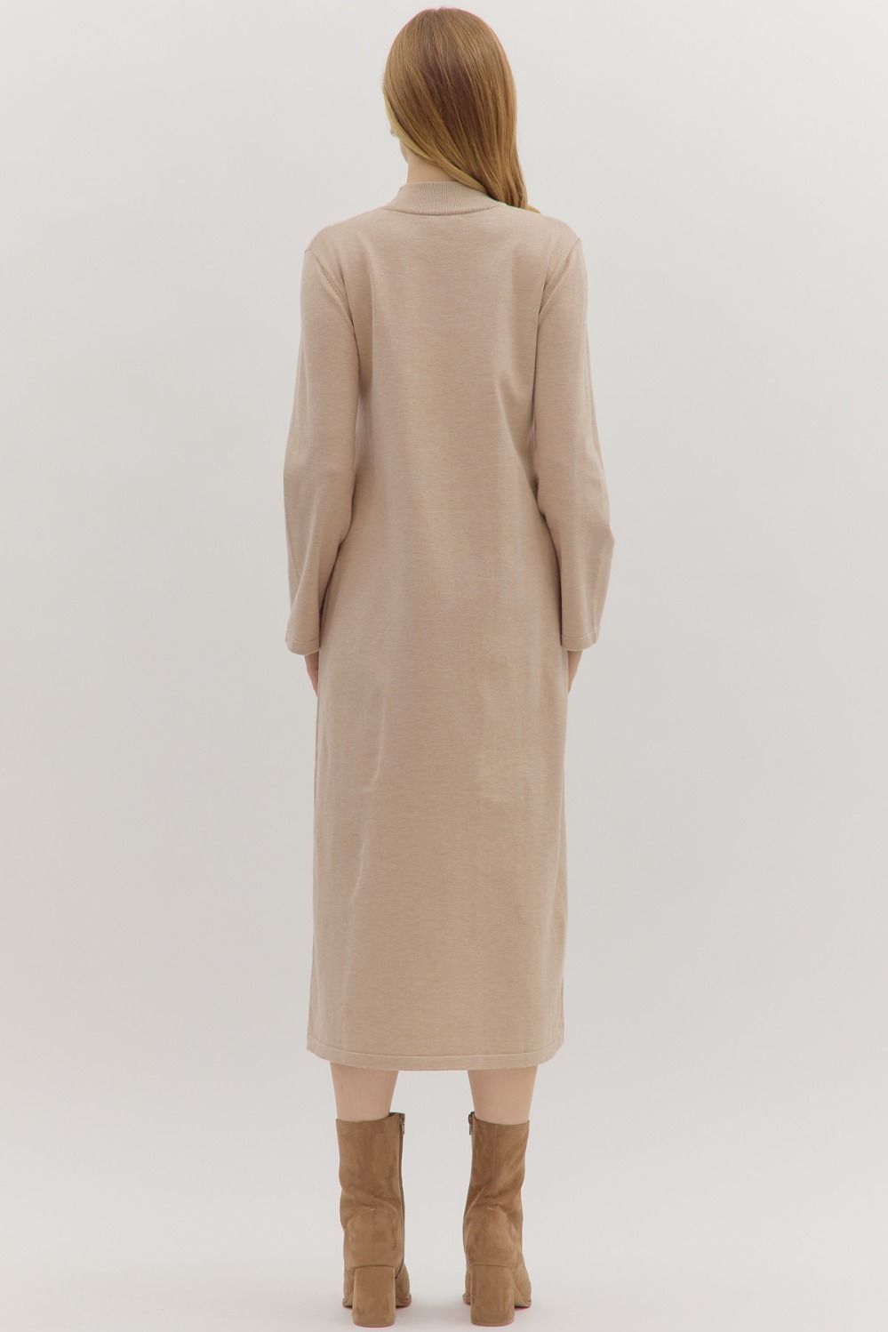 Entro - Dress - Mock Neck Long Sleeve Midi - Sand