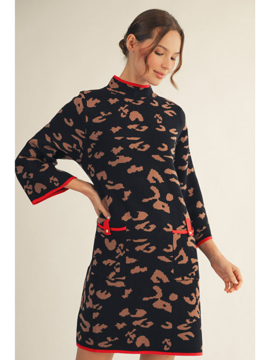 Dress - Leopard Sweater Red Trim - Findlay Rowe Designs