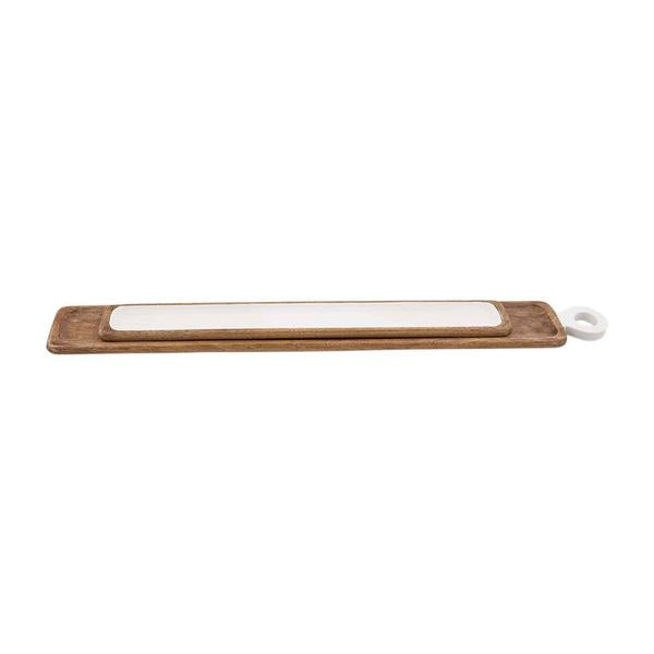 Clearance - Mud Pie - Long Wood and White Serving Board - Small