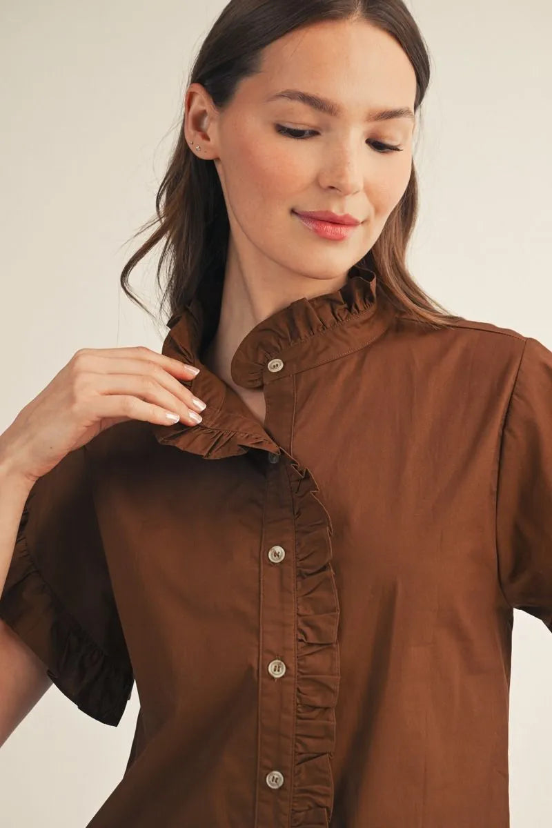 Jodifil - Top - Ruffle Short Sleeve - Brown - Findlay Rowe Designs