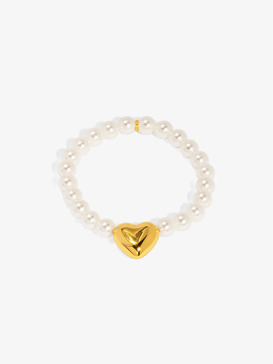 Bracelet - Pearl Stretch - Heart Charm