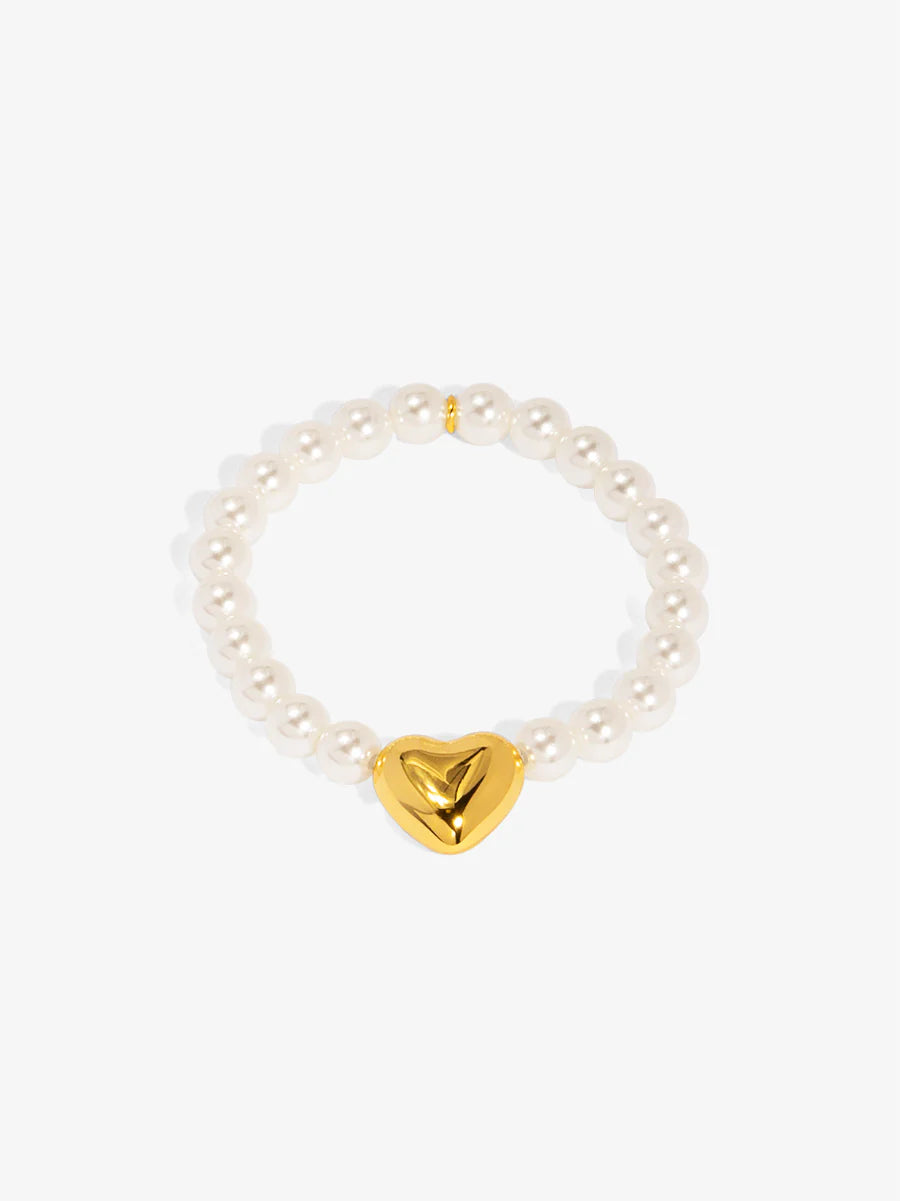 Bracelet - Pearl Stretch - Heart Charm