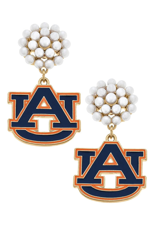 Auburn Tigers Pearl Cluster Enamel Drop Earrings - Findlay Rowe Designs