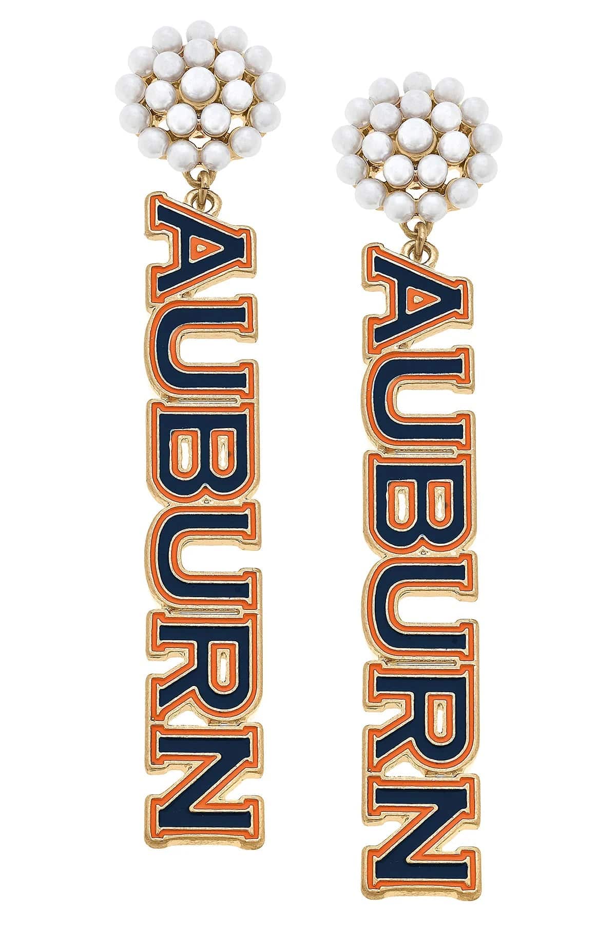 Auburn Tigers Pearl Cluster Outline Enamel Drop Earrings - Findlay Rowe Designs