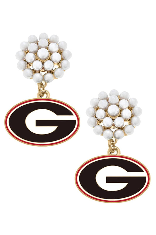 Georgia Bulldogs Pearl Cluster Enamel Drop Earrings - Findlay Rowe Designs