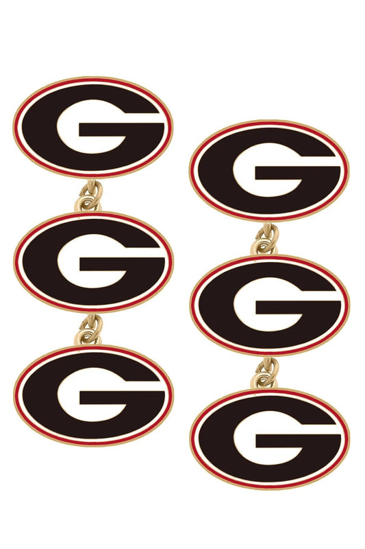 Georgia Bulldogs Triple Drop Enamel Earrings - Findlay Rowe Designs