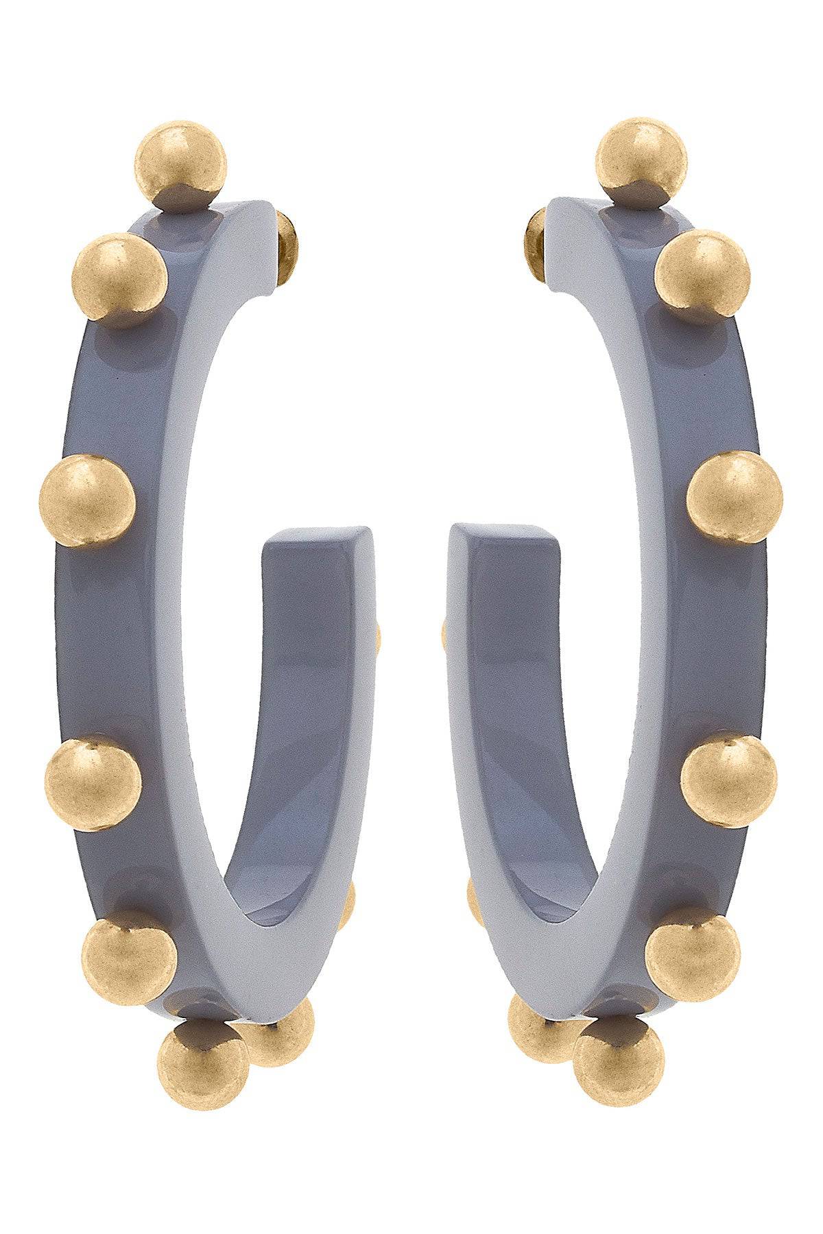 Kelley Studded Metal and Resin Hoop Earrings in Gray - Findlay Rowe Designs