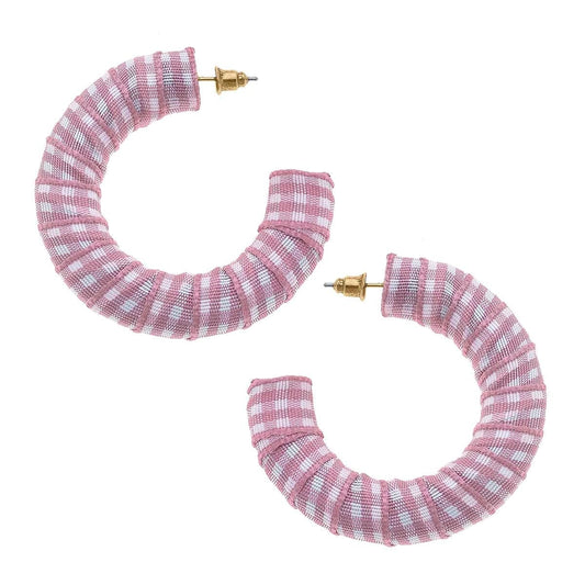 Reese Gingham Statement Hoop Earrings in Pink - Findlay Rowe Designs