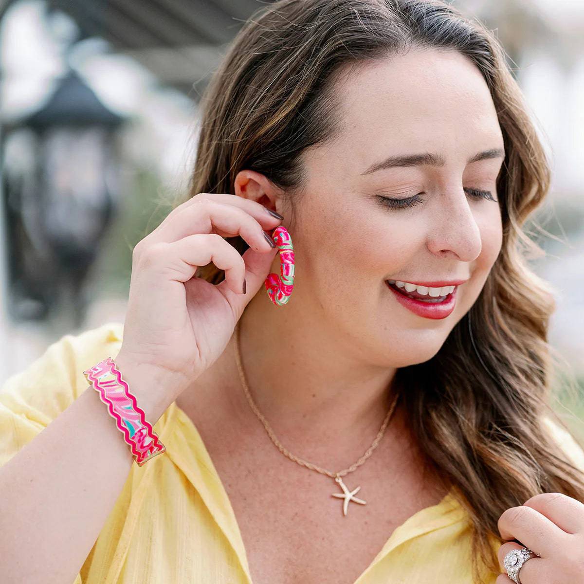 Reese Tropical Statement Hoop Earrings in Pink Tropical - Findlay Rowe Designs