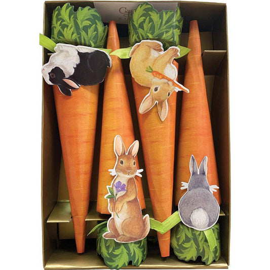 Caspari - Bunnies & Carrots Cone Celebration Crackers - 8 Per Box - Findlay Rowe Designs