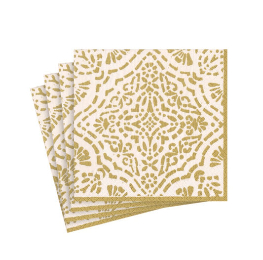 CASPARI- Annika Paper Cocktail Napkins in Ivory & Gold - Findlay Rowe Designs