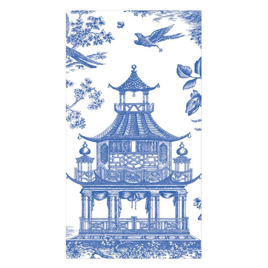 Caspari - Guest Towel Napkins - Chinoiserie Toile Pagoda - Blue - Findlay Rowe Designs