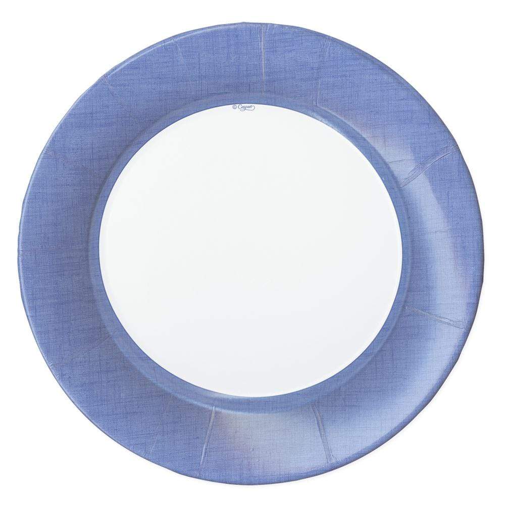 Linen Border Paper Dinner Plates in Blue II