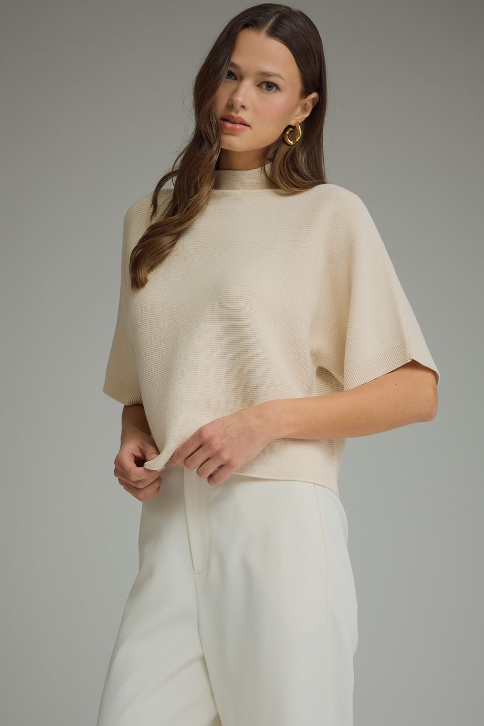 Entro - Top - Dolman Sleeve Ribbed Mock Sweater - Ecru - Findlay Rowe Designs