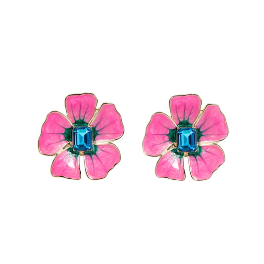 Brianna Cannon – Studs Earring - Pink And Blue Hibiscus - Findlay Rowe Designs