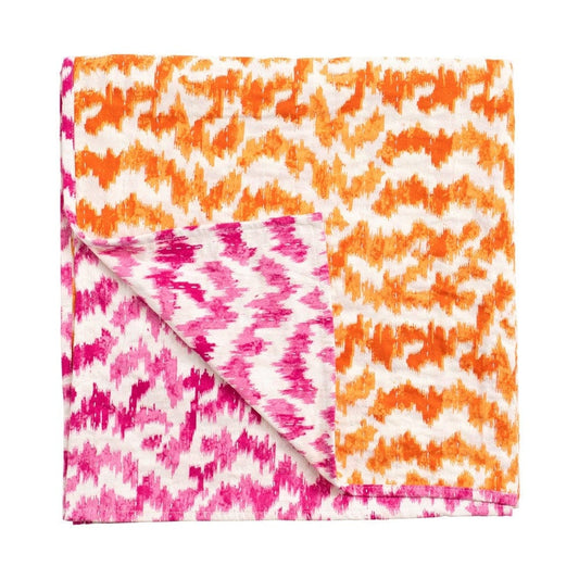Caspari - Tablecloth - Reversible Kantha - Orange & Fuchsia Modern Moiré - Findlay Rowe Designs