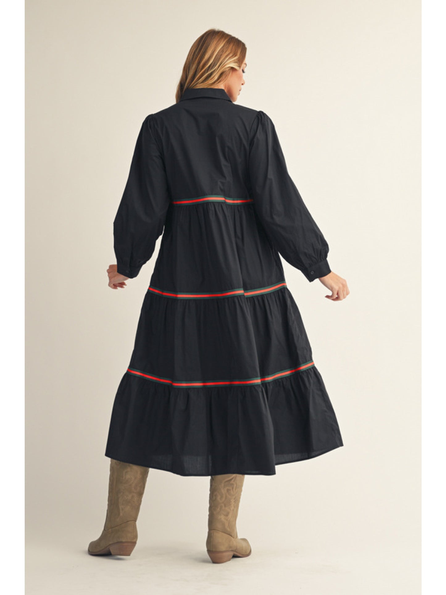 Jodifl - Dress - Long Sleeve Tiered Midi - Black - Findlay Rowe Designs