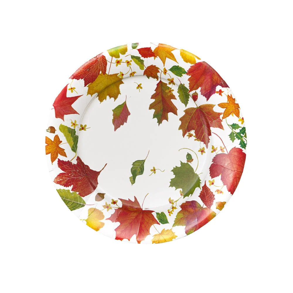 Caspari - Salad & Dessert Plates - Swirling Leaves White