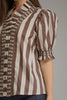 Entro - Top - Puff Sleeve Ruffle Neck - Brown Ecru Stripe - Findlay Rowe Designs