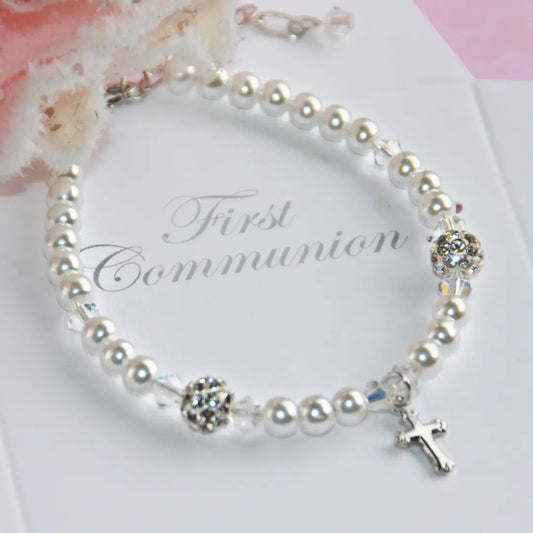 Bracelet - First Communion - Cross Pearl - Silver - Findlay Rowe Designs