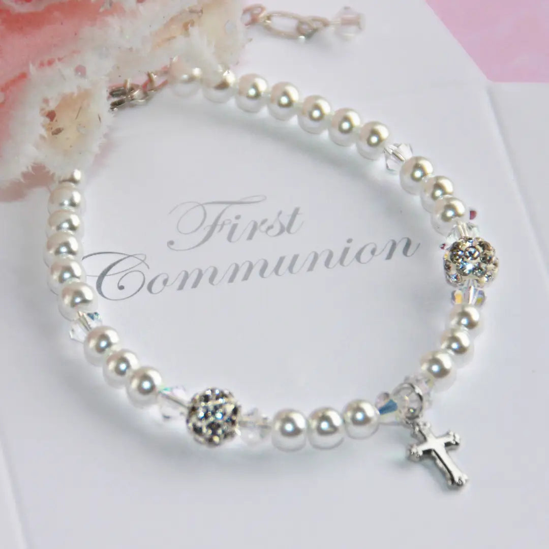 Bracelet - First Communion - Cross Pearl - Silver - Findlay Rowe Designs